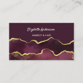 バーガンディ金ゴールドアゲーエレガントト大理石モダンQRコード 名刺 (正面)