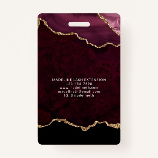 バーガンディ金ゴールドアゲートマーブルビジネス会社ID バッジ (裏面)