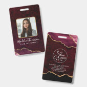 バーガンディ金ゴールドアゲートマーブルビジネス会社ID バッジ (正面＆裏面)