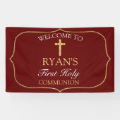 バーガンディ金ゴールドクロス第1聖餐式へようこそ 横断幕 (横)