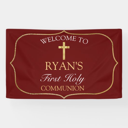 バーガンディ金ゴールドクロス第1聖餐式へようこそ 横断幕 (横)