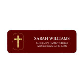 バーガンディ金ゴールドクロス第1聖餐式アドレス ラベル (正面)