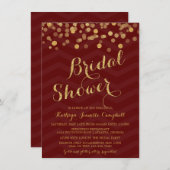 バーガンディ金ゴールドグリッター紙吹雪ブライダルシャワー 招待状 (正面/裏面)