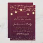 バーガンディ金ゴールドストリングライツリハーサルディナー 招待状 (正面/裏面)