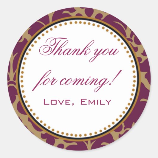 バーガンディ金ゴールドダマスクありがとうステッカー丸ラベル ラウンドシール (正面)