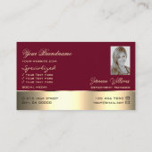 バーガンディ金ゴールドデコールかわいいバラの花と写真 名刺 (裏面)