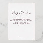 バーガンディ金ゴールドフォイルMerry Christmas家族の写真 箔シーズンカード (裏面)