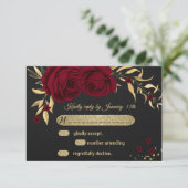 バーガンディ金ゴールドフローラブラックRSVPカード 出欠カード (スタンド正面)