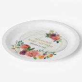 バーガンディ金ゴールドフローラ白いカボチャ ペーパープレート (アングル)