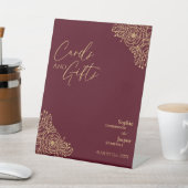 バーガンディ金ゴールドフローラ結婚式カードとギフトサイン 台座サイン (インサイチュ)