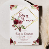 バーガンディ金ゴールドフローラ花枠赤ちゃんシャワー 招待状