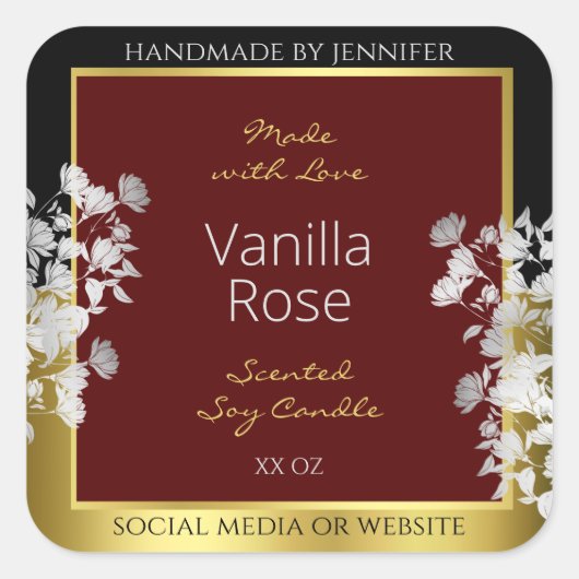 バーガンディ金ゴールドフローラ製品ラベル銀花 スクエアシール (正面)