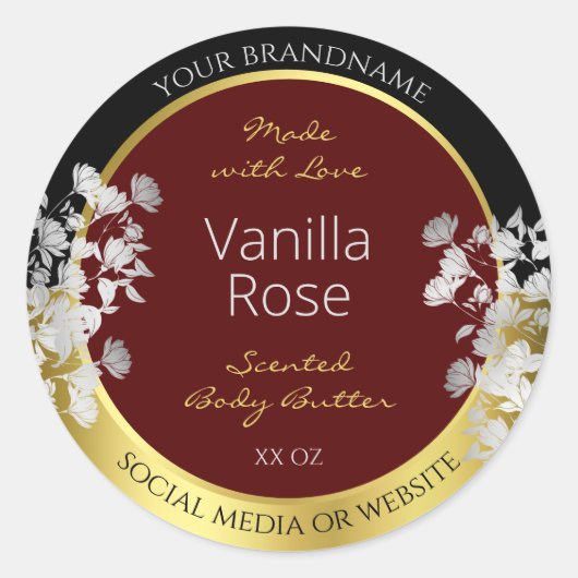 バーガンディ金ゴールドフローラ製品ラベル銀花 ラウンドシール (正面)