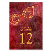 バーガンディ金ゴールドマスカレードボールマーディグ結婚ラス テーブルナンバー (裏面)