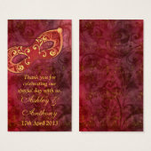 バーガンディ金ゴールドマスカレード結婚式の引き出物ラベル (正面&裏面)