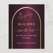 バーガンディ金ゴールド予算80歳の誕生日を保存 チラシ (正面)