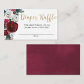 バーガンディ金ゴールド冬男女兼用おむつラッフル エンクロージャーカード (正面/裏面)