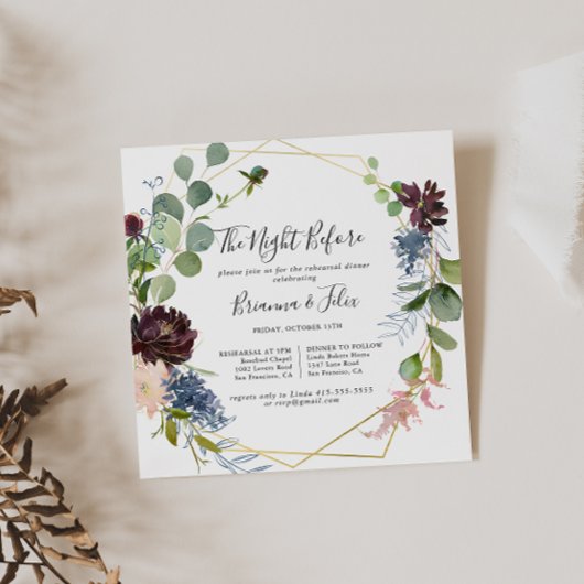 バーガンディ金ゴールド夜リハーサルディナー前 招待状