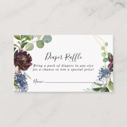 バーガンディ金ゴールド幾何学的おむつラッフルチケット エンクロージャーカード (正面)