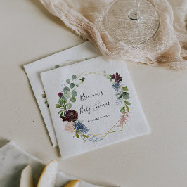 バーガンディ金ゴールド幾何学的ベビーシャワー スタンダードカクテルナプキン