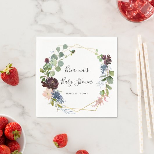 バーガンディ金ゴールド幾何学的ベビーシャワー スタンダードカクテルナプキン (インサイチュ)