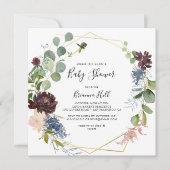 バーガンディ金ゴールド幾何学的ベビーシャワー 招待状 (正面)