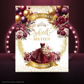 バーガンディ金ゴールド甘い16バナーとグリッターバルーン タペストリー