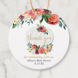 バーガンディ金ゴールド秋フローラカボチャ赤ちゃんシャワー フェイバータグ