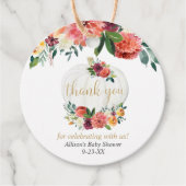 バーガンディ金ゴールド秋フローラカボチャ赤ちゃんシャワー フェイバータグ (正面)