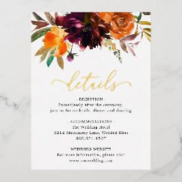 バーガンディ金ゴールド秋結婚フローラのエンクロージャカード 箔招待状ポストカード