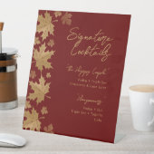 バーガンディ金ゴールド紅葉シグネチャーカクテルメニュー 台座サイン (インサイチュ)