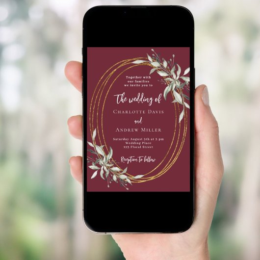 バーガンディ金ゴールド結婚の緑 招待状