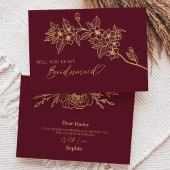 バーガンディ金ゴールド結婚フローラの花嫁付添人の提案 招待状