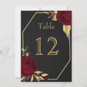 バーガンディ金ゴールド花ジオメトリックブラックテーブル番号 招待状 (裏面)