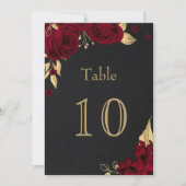 バーガンディ金ゴールド花花ブラックテーブル 招待状 (正面)