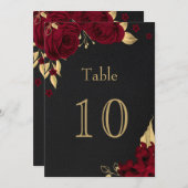 バーガンディ金ゴールド花花ブラックテーブル 招待状 (正面/裏面)