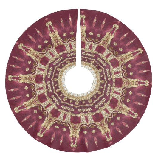 バーガンディ金ゴールド装飾ホリデーツリースカート ブラッシュドポリエステルツリースカート (正面)