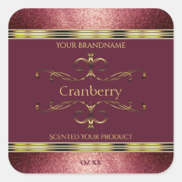バーガンディ金ゴールド製品ラベルとグリッター縁ど スクエアシール