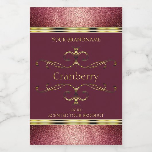 バーガンディ金ゴールド製品ラベルとグリッター縁ど フードラベル (シングルラベル)