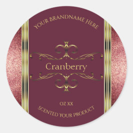 バーガンディ金ゴールド製品ラベルとグリッター縁ど ラウンドシール