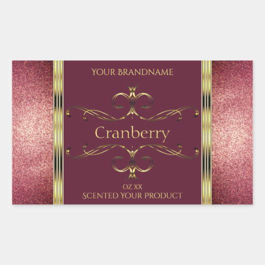 バーガンディ金ゴールド製品ラベルとグリッター縁ど 長方形シール (正面)