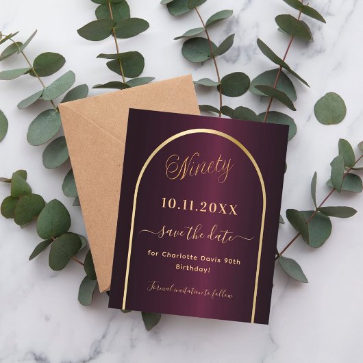 バーガンディ金ゴールド90歳の誕生日は日付カードを保存