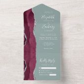 バーガンディ銀アゲートセージ結婚グリーン オールインワン招待状 (内側)