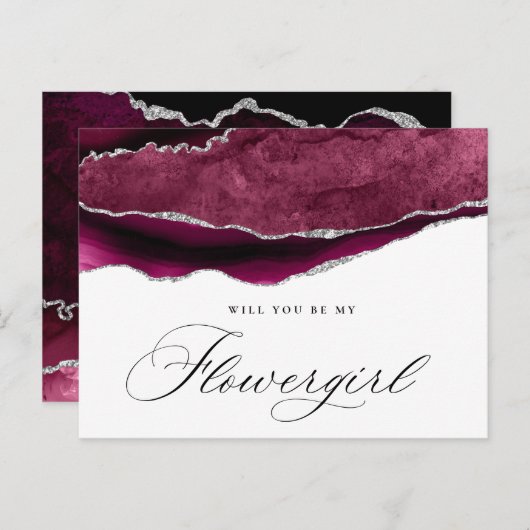 バーガンディ銀板紙フローエルギャル提案カード インビテーションポストカード (正面/裏面)