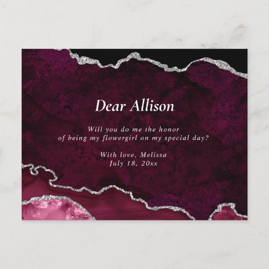 バーガンディ銀板紙フローエルギャル提案カード インビテーションポストカード (裏面)