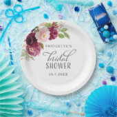 バーガンディ開花フローラブライダルシャワープレート ペーパープレート (パーティー)