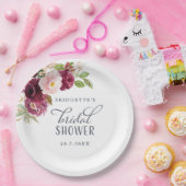 バーガンディ開花フローラブライダルシャワープレート ペーパープレート (パーティー)