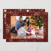 バーガンディ雪の結晶ワンフォトクリスマス シーズンカード (正面/裏面)