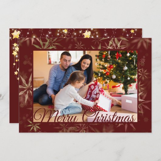 バーガンディ雪の結晶ワンフォトクリスマス シーズンカード (正面/裏面)