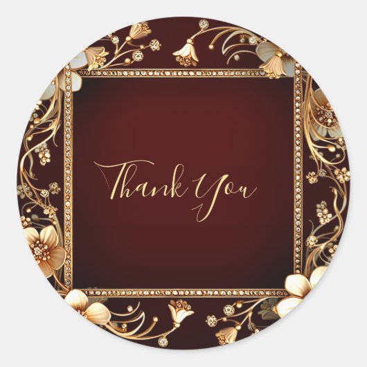 バーガンディ黄金の花ステッカー ラウンドシール (正面)